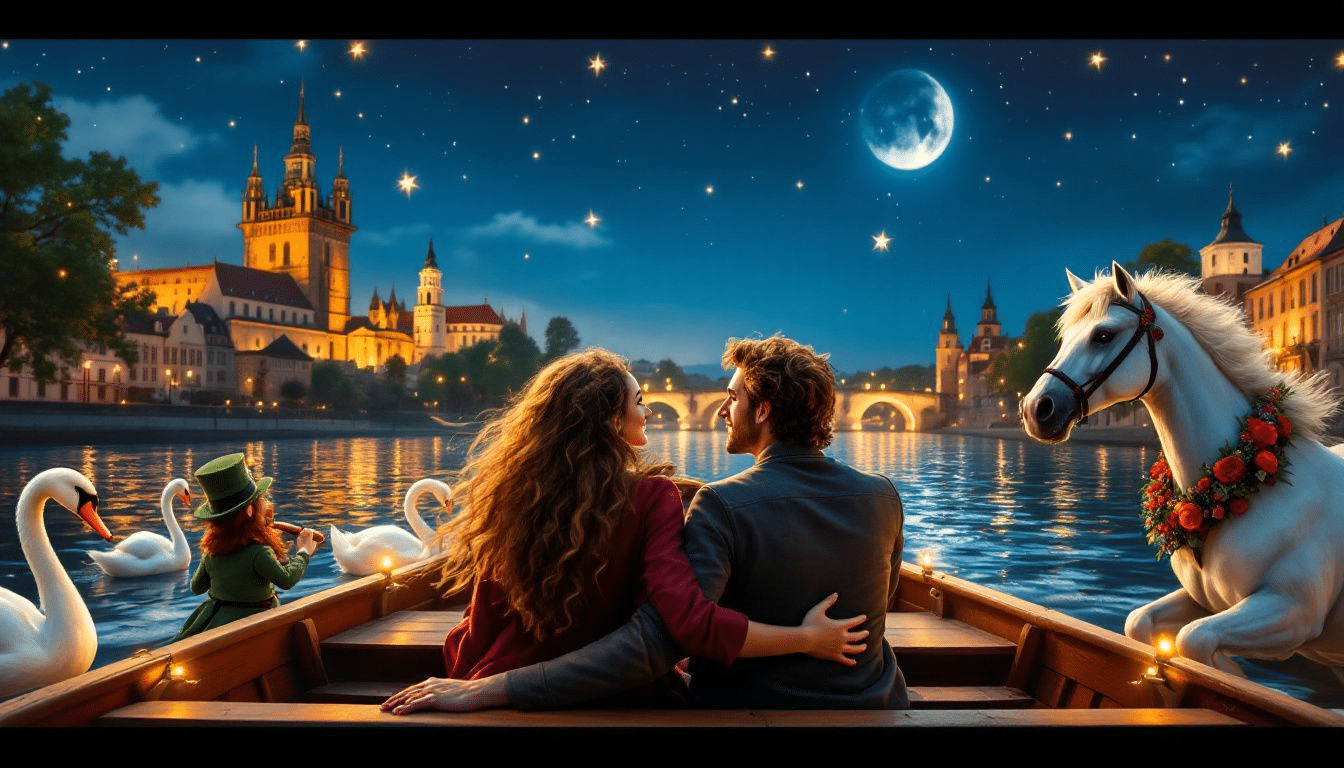 A romantic boat cruise on the Vistula River at night, perfect for experiencing Krakow's nightlife.