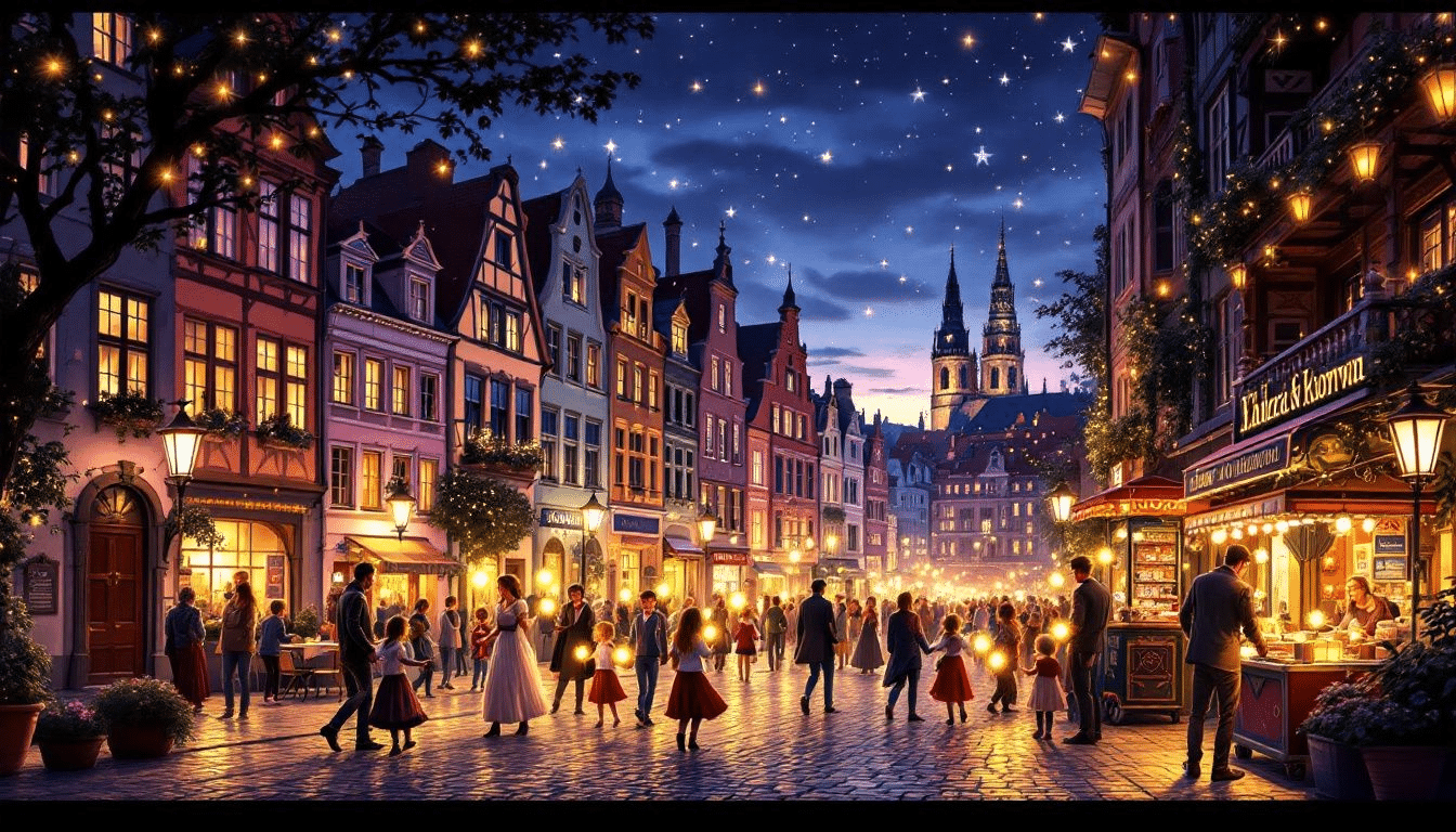 An evening stroll in Krakow's Old Town showcasing the beautiful architecture and vibrant atmosphere.